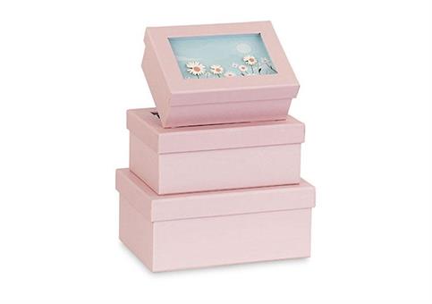 SET 1/3 SCATOLE ROSA con MARGHERITE interne