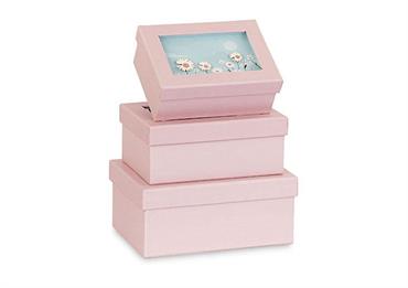 SET 1/3 SCATOLE ROSA con MARGHERITE interne