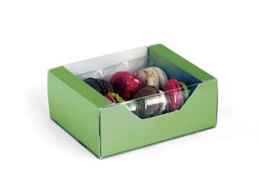 SCAT.con GUAINA trasp.+ ALVEARE da 6 MACARONES - Mm.97x120x48