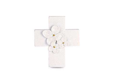 MAGNETE CROCE BIANCA con FIORI