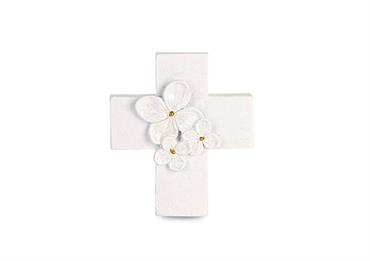 MAGNETE CROCE BIANCA con FIORI