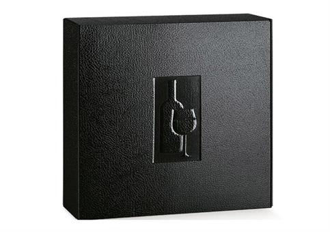 CASSETTA PELLE NERO 4 bt. + GRAFICA a RILIEVO cm.34x38x9,5