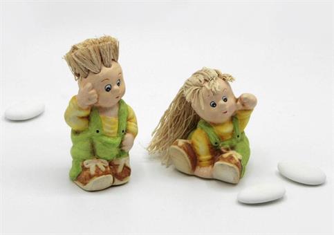 BIMBO/BIMBA di TERRACOTTA con CAPELLI di PAGLIA cm.9