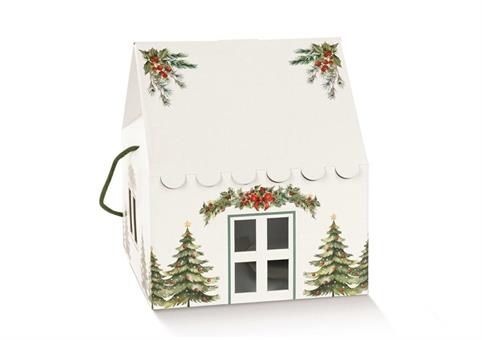 CASETTA + CORD. cm.24,5x24,5x15 PINI VERDI BIANCO