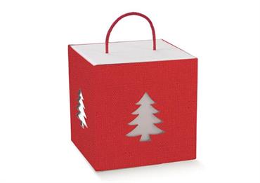 BOX CORDINI LINO Rosso con ABETE - Cm.21x21x21